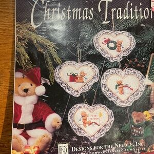 Vintage Christmas Traditions Lace Heart Ornaments Kit New Old Stock